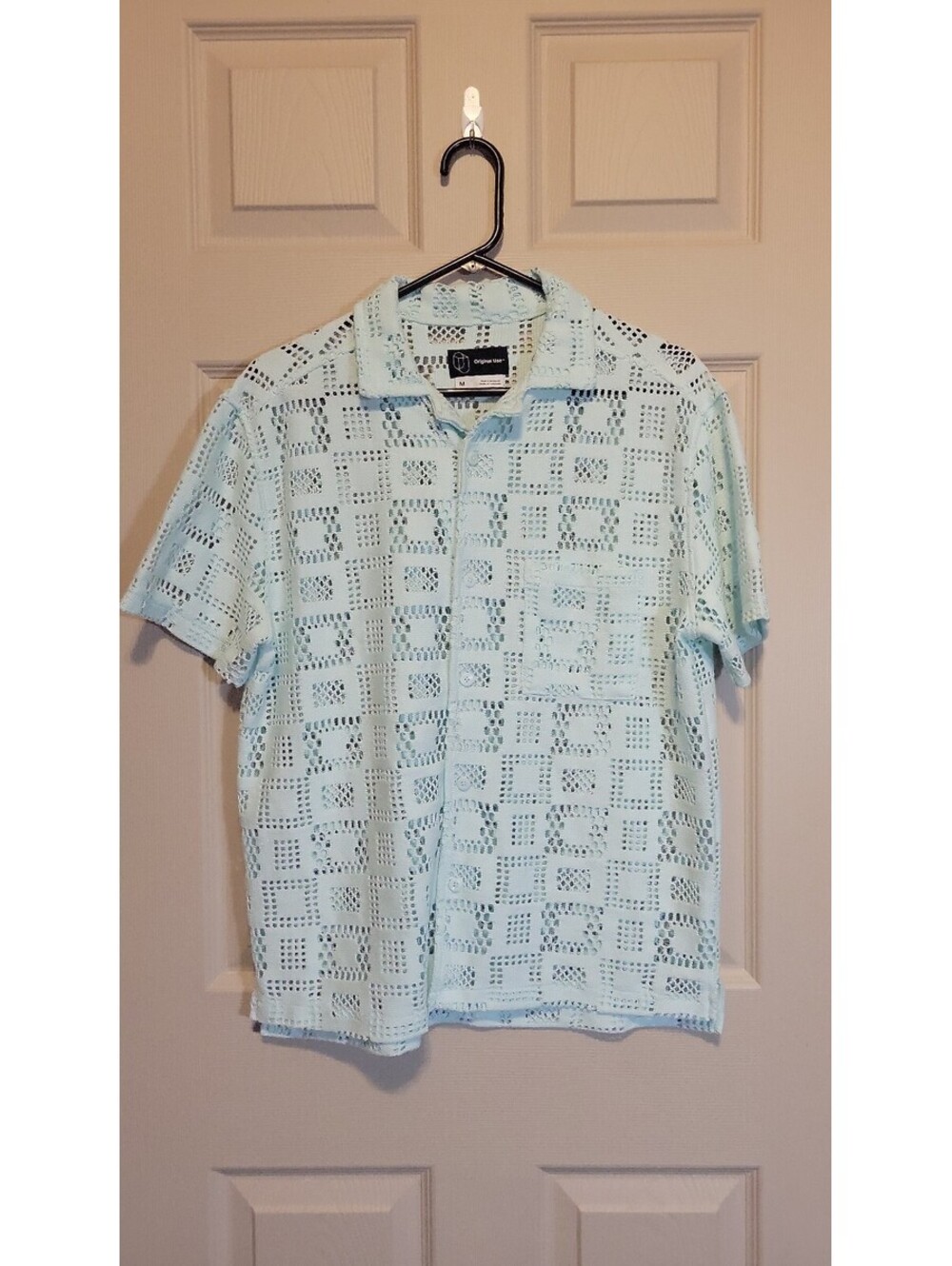 Original Use Light Blue Crochet Polo Shirt Medium